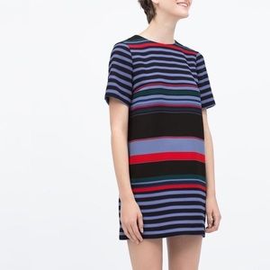 ZARA Striped Sheath Dress Blue Red Green | XS